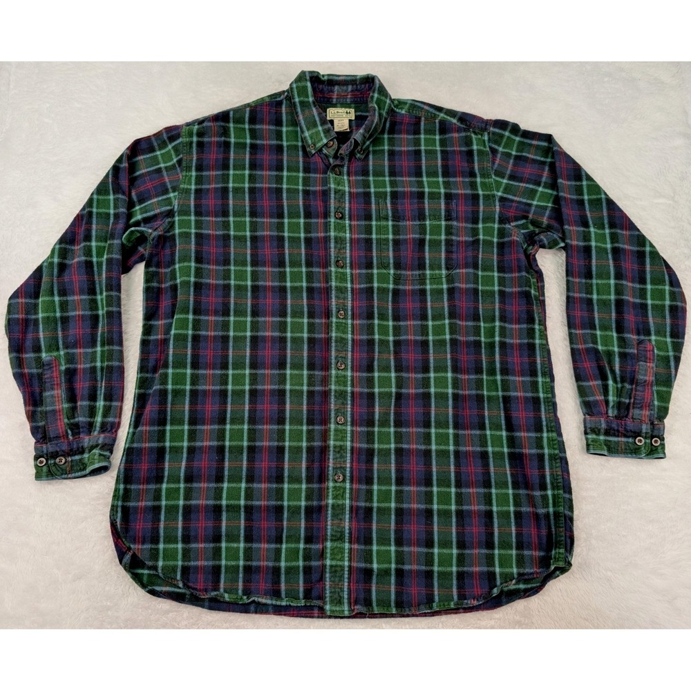 LL Bean Flannel Shirt Men's XL Tall Green Long Sleeve Button Up Cotton 0 BHG6